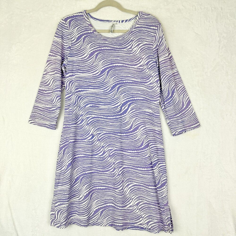 Lulu B Travel Dress Size Small 3/4 Sleeve Purple White UPF 50 Vacation Beach